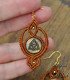 Celtic Triquetra Earrings, long hippie-style, made of wood and orange braided cord