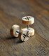 Viking stud earrings featuring the Rune of Eternal Love, crafted from light brown wood and hypoallergenic steel