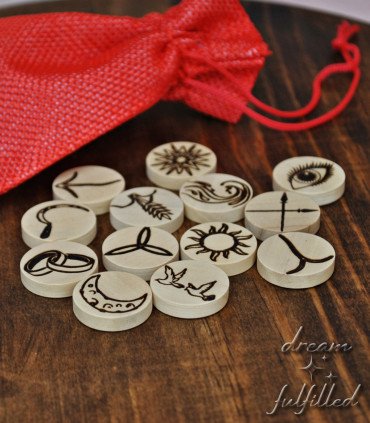 Witch’s Runes with symbols engraved on natural wood