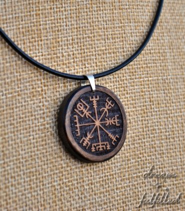Wooden pendant engraved with the Vegvisir