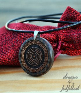 Wooden pendant engraved with Hecate’s Wheel