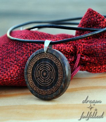Wooden pendant engraved with Hecate’s Wheel