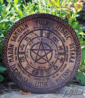 decoración de madera de la rueda del año, calendario de brujas