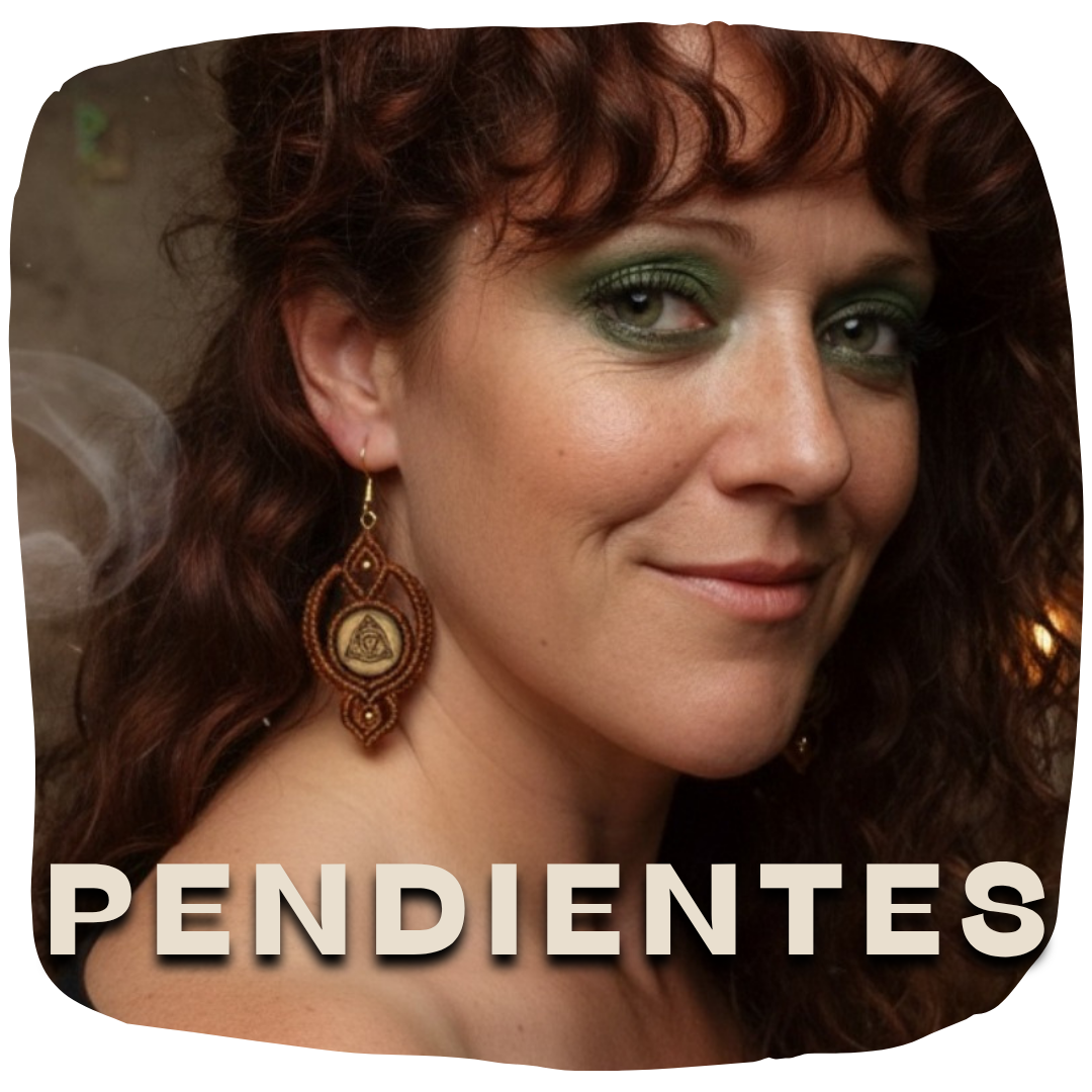 Chica con unos pendientes de madera y macramé