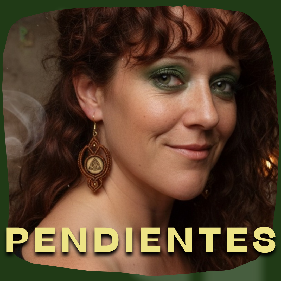 Chica con unos pendientes de madera y macramé