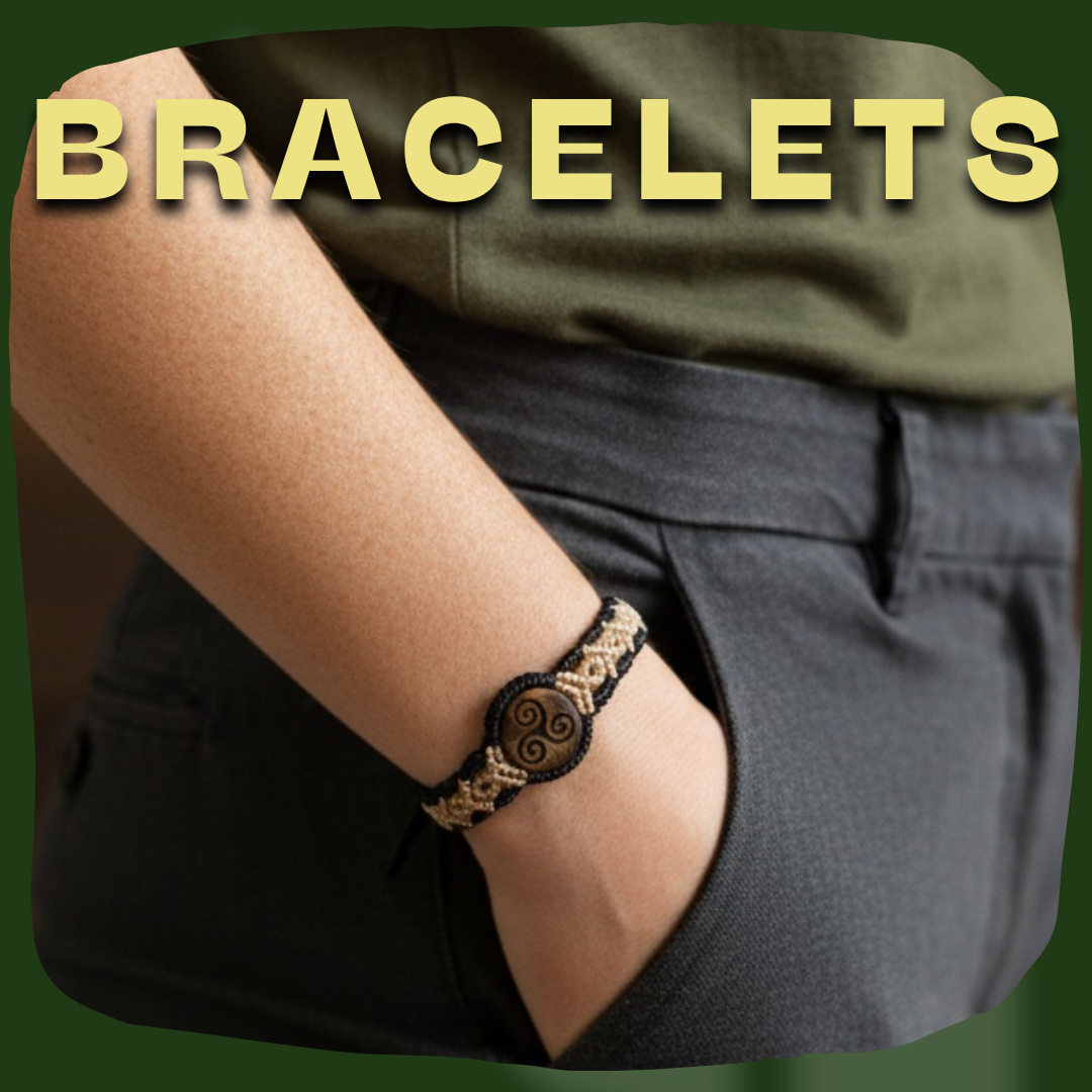 a wooden and macramé bracelet