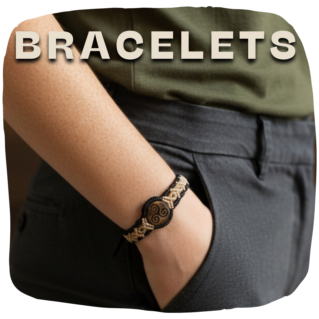 a wooden and macramé bracelet